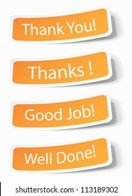 Thank you notes as stickers with shadow effects, vector illustrations in eps10.