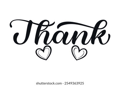 Thank you notes, texts, or cards. Handwritten fonts and vector script. Thank you for the banner, sign, and note in the old style. Separated.