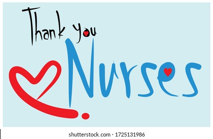 
Thank you nurse with heart symbol. hand lettered. phrase vector