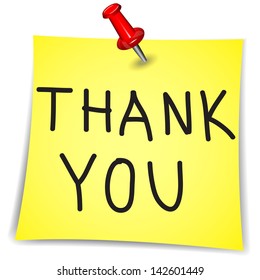 Thank you on a Note Paper with pin on white background