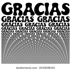 Thank you on spanish, black and white card composed of big amount of decreased words. Booklet with microtext for wallpaper usage. Vector illustration.