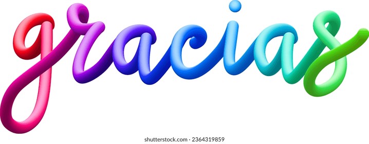 Thank you on spanish fluid text with dynamic curved lines made of blended colorful circles. Vector illustration.