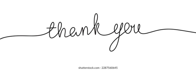 Thank you one line continuous. Handwriting line art lettering. Vector illustration.