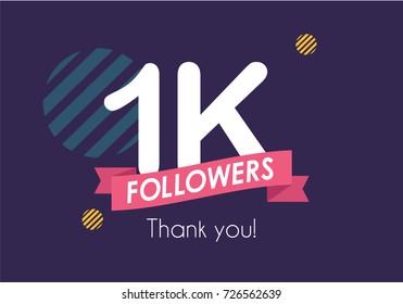 Thank you one thousand followers card. Vector thanks design template for network friends and subscribers 