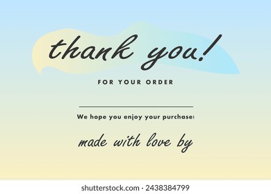 Thank you for you order message greeting card, lettering typography. Vector background.