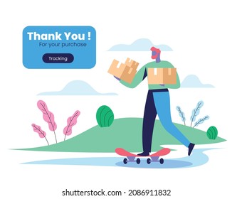 Thank you page for products delivering website illustration concept vector