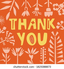 Thank you. Paper cut lettering and floral elements for greeting cards, posters. Vector illustration