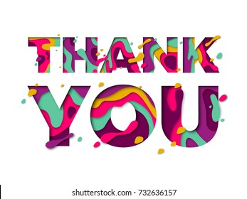 Thank You paper cut multi color font text for Thanksgiving holiday celebration greeting card or shopping sale poster design. Vector modern papercut type for Thanksgiving party celebration