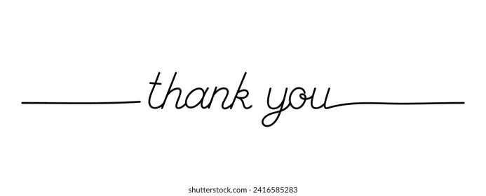 thank you phrase continuous line drawing, black line vector illustration, horizontal design element