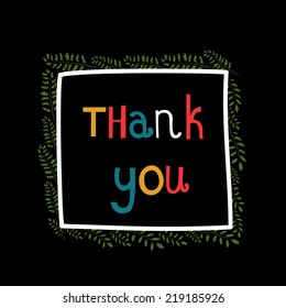 thank you phrase in a frame of branches