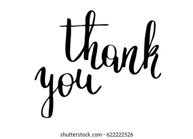 Thank you phrase handwriting modern calligraphy handwritten black text isolated on white background, vector. Each word is on the separate layer 