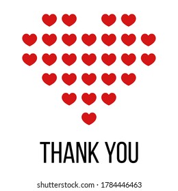 thank you phrase and heart of little red shapes, vector card