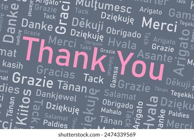 Thank you phrase in many languages. Different international language thank you word collage.