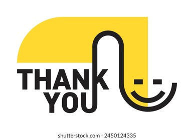 Thank you - phrase that can be used for review, marketing and advertising. Bold minimalism with smile, isolated on white background