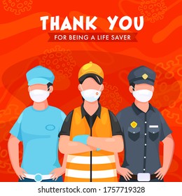 Thank You Police and Essential Workers for Being A Lifesaver on Red Background.