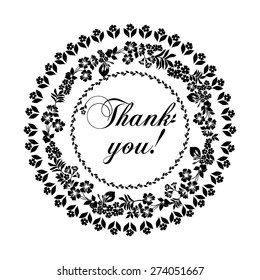 Thank you postcard. Black  and white color. Vector Version