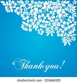 Thank you postcard, Bouquet of flowers . Blue and white color. Vector Version 