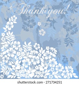 Thank you postcard. Denim and white color. Vector Version 
