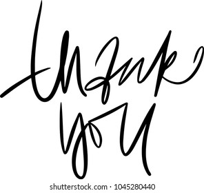 Thank you postcard. Greeting card. Ink illustration. Modern brush calligraphy. Isolated on white background.