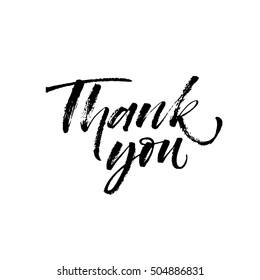 Thank you postcard. Hand drawn greeting phrase. Ink illustration. Modern brush calligraphy. Isolated on white background. 