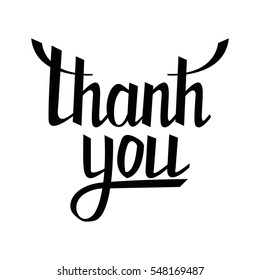 Thank you postcard. Hand drawn greeting card. Ink illustration. Modern brush calligraphy. Isolated on white background