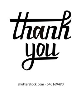 Thank you postcard. Hand drawn greeting card. Ink illustration. Modern brush calligraphy. Isolated on white background