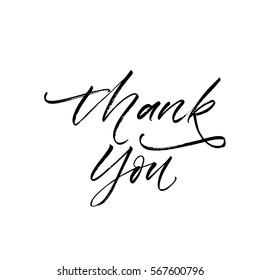 Thank you postcard. Ink illustration. Modern brush calligraphy. Isolated on white background.