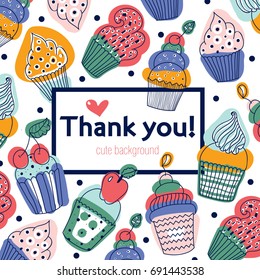 Thank you postcard with muffins in different colors.