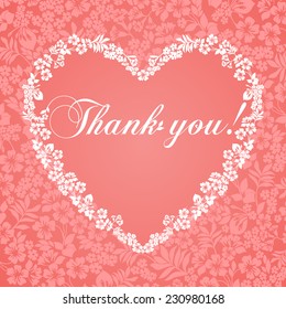 Thank you postcard, Ornament of flowers . Rose  and white color. Vector Version 