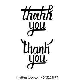 Thank you postcard set. Hand drawn greeting card. Ink illustration. Modern brush calligraphy. Isolated on white background