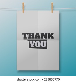 Thank You poster like white sheet on clothespins. Illustration for your business artwork, websites, presentations.