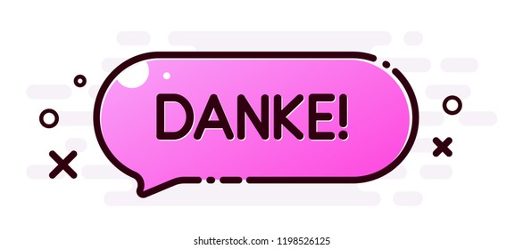 Thank you poster with pink cartoon speech bubble, German. Vector background.