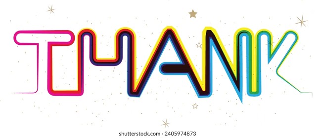 Thank you poster with spectrum brush strokes on white background. Colorful gradient brush design. Vector paper illustration