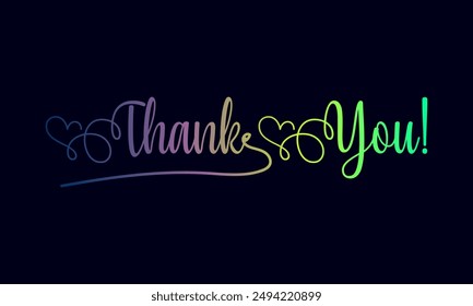 Thank you poster with spectrum brush strokes on white background. Colorful gradient brush design. Vector