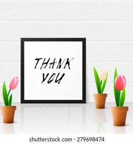 Thank you poster, tulip flowers, vector illustration