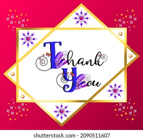 Thank you poster for wedding birthday anniversary. Holidays gratitude card. Word art lettering. Floral butterflies and gemstone vector design. Gradient background. Celebration event label.