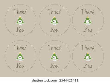 Thank You Printable Circle Stickers With Cute Cartoon Cat In Christmas Tree Funny Costume Vector Design