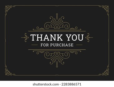 Thank you for purchase black card banner vintage royal swirl ornament line design template vector illustration.