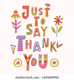 Thank you quote to care and key workers. Fight corona virus covid 19 motivational message. Cheerful thankful gratitude clipart with bright floral lettering. Appreciation card for social media.