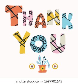 Thank you quote to care and key workers. Fight corona virus covid 19 motivational message. Cheerful thankful gratitude clipart with bright floral lettering. Appreciation card for social media.