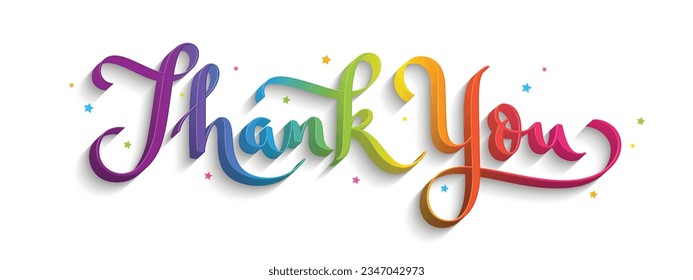 THANK YOU rainbow-colored vector brush calligraphy banner on white background