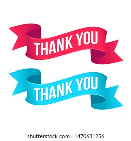 Thank you red and blue ribbon on white backgroun