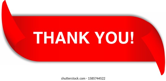 Thank you red curved paper ribbon banner isolated on white Vector sign illustration