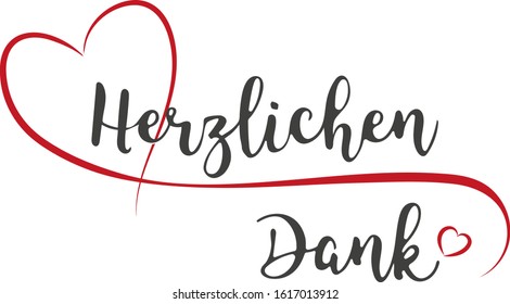 Thank you with red heart (written in German: Herzlichen Dank)