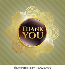 Thank you red shiny badge with gold border
