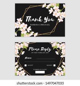 Thank you and RSVP card template with sakura cherry blossom flower decoration