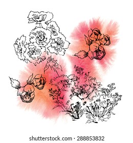 Thank You Script. Floral decorative element. Vector floral background. Thank You Calligraphy. Hand Painted Thank You Script on Decorative Background.
