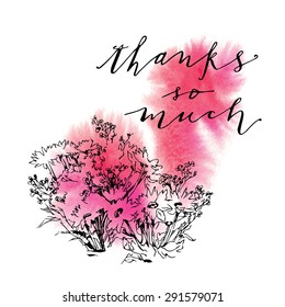 Thank You Script. Floral decorative element. Vector floral background. Thank You Calligraphy. 