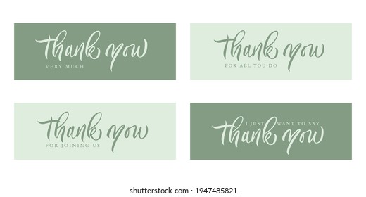 Thank you set - 4 different typography designs. Calligraphic inscription. Vector. Green theme.