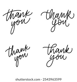Gracias por establecer letras de Vector de pincel. Gracias caligrafía Vector manuscrita. Letras de pintura negra aisladas.